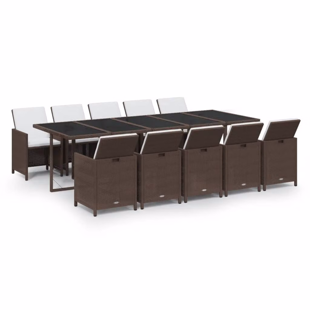 Set da Pranzo da Giardino 11 pz con Cuscini Polyrattan Marrone
