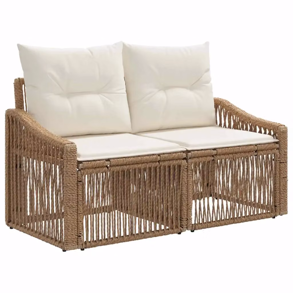 Divano da giardino a 2 posti vidaXL in polyrattan beige con cuscini inclusi e coperture rimovibili – 2