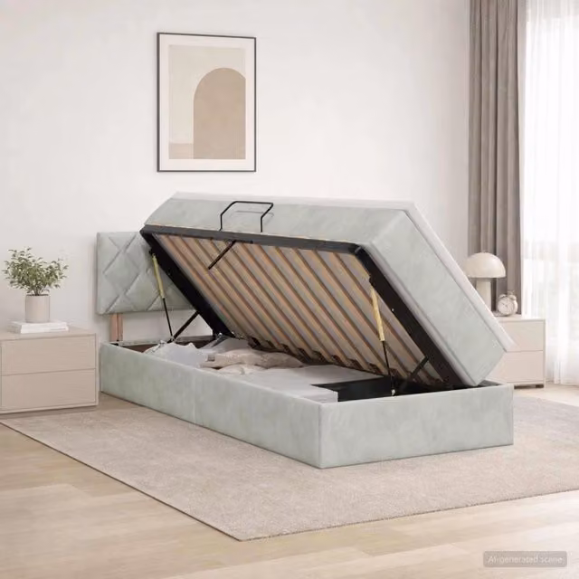 Letto con contenitore e illuminazione LED vidaXL in tessuto grigio con materasso a molle L/P: 90 x 190 cm