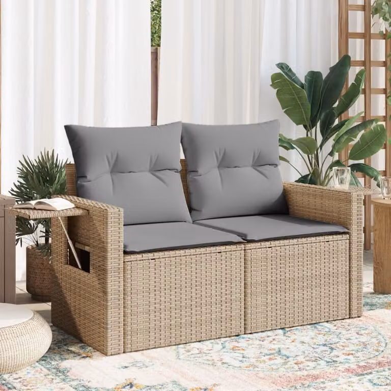 vidaXL Divano da Giardino a 2 Posti in Polyrattan con Cuscini Beige e Grigio