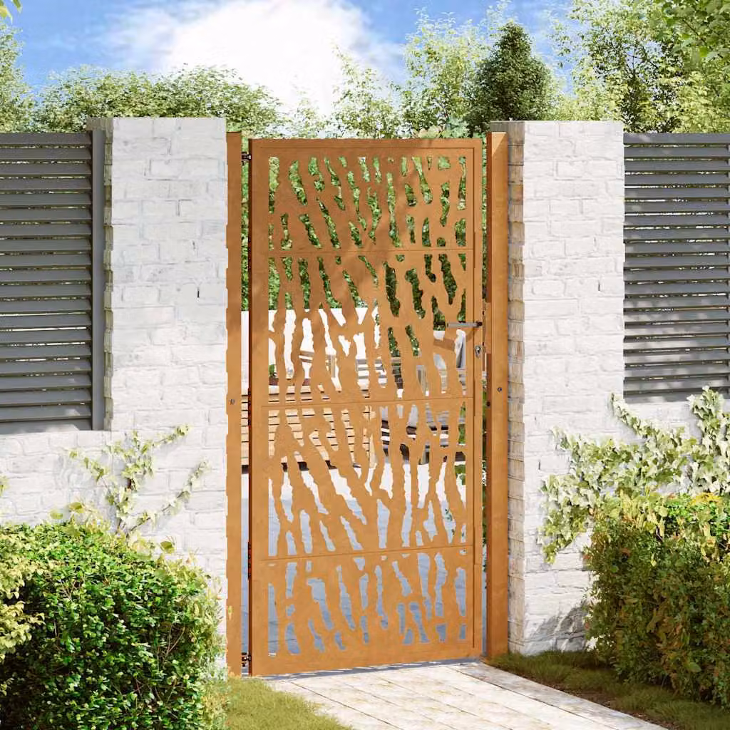 Cancello singolo da giardino vidaXL in acciaio corten marrone L: 110 cm, H: 175 cm