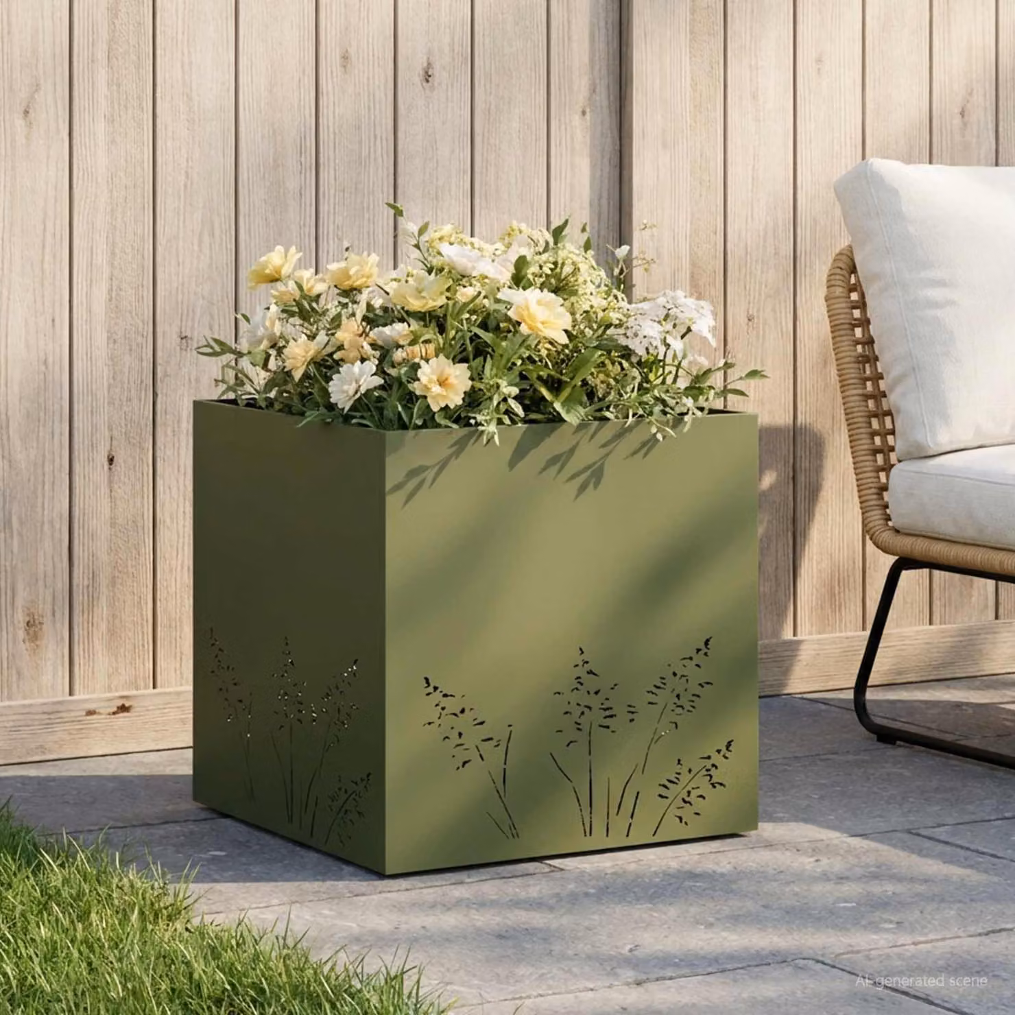 vidaXL Vaso da giardino in metallo Verde, L/P/H: 50 x 50 x 49 cm