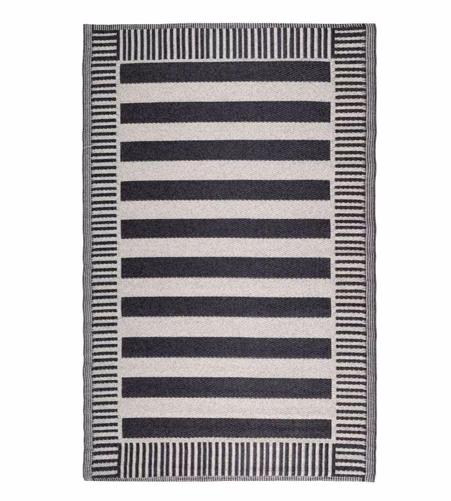 Domo Mea Tappeto da Esterno Rigato Nero e Bianco 120x180 cm Resistente