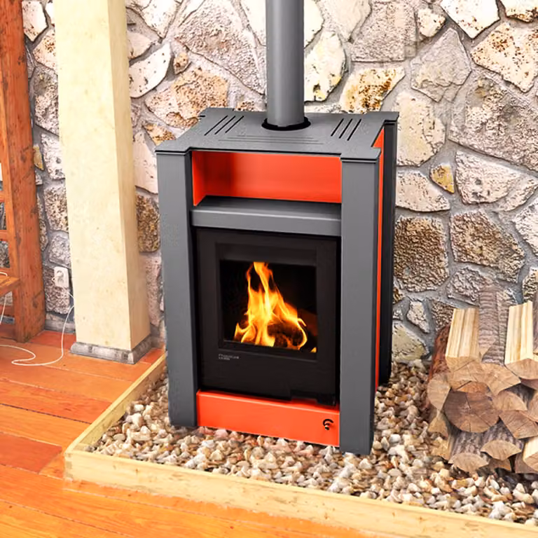 Termocamino HS FLAMINGO AQUAFLAM VARIO LEND 11/7 kW - rosso - controllo elettronico