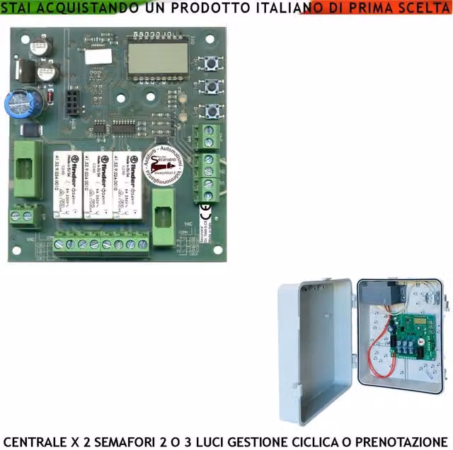 Centrale Elettronica Securvera per Impianto Semaforico con Gestione 2 Semafori e Alimentazione Periferiche 24 V, Colore Verde