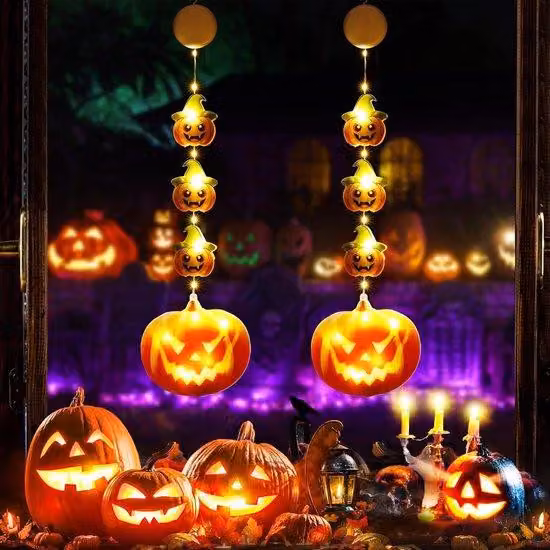 Decorazioni autunnali luminose per finestre e terrazze, arancioni, a batteria, per Halloween e Natale