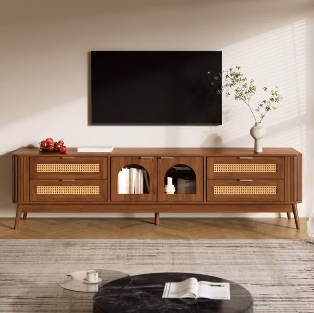 Mobile TV con 4 cassetti; 2 ante in vetro temperato; LED APP; 180x40x50 cm; noce