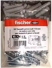 Fischer Kit di 50 Tasselli Universali in Nylon da 8 mm con Viti a Croce da 50 mm