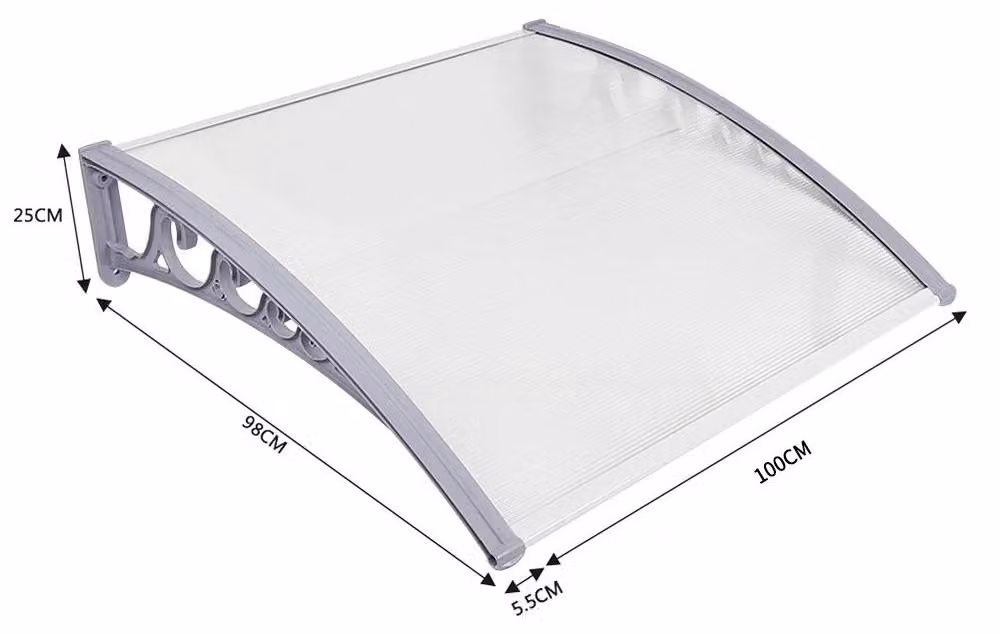Tettoia a sbalzo - Protezione dall'acqua per l'ingresso - Copertura a volta in policarbonato - Montaggio a parete - 100 x 100 cm - Grigio trasparente