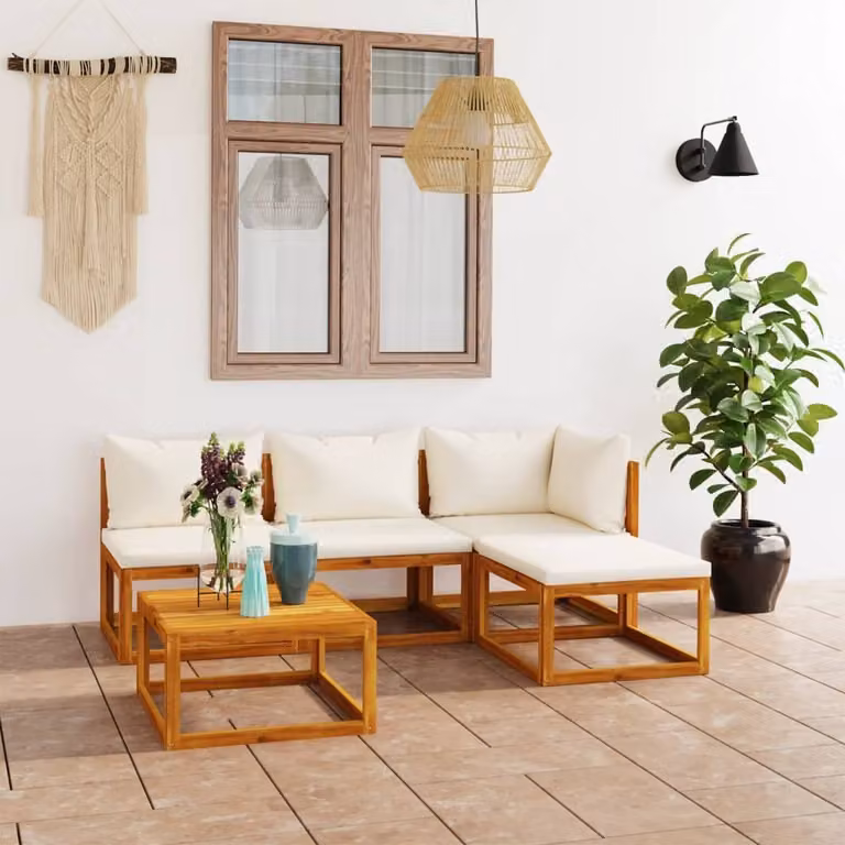 Maison Exclusive - Set da giardino da 5 pezzi con cuscini color crema, in legno massello di acacia