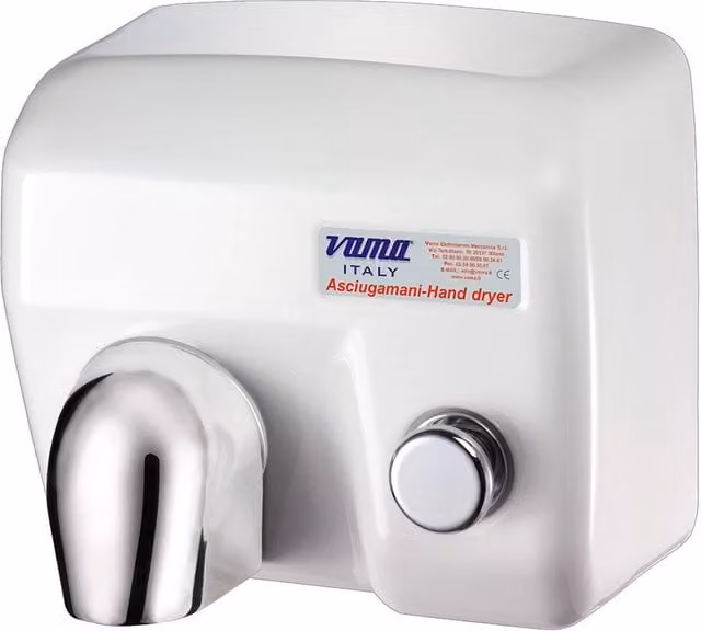 Asciugamani Elettrico Antivandalo con Pulsante 2400W Vama Ariel BP Acciaio Bianco