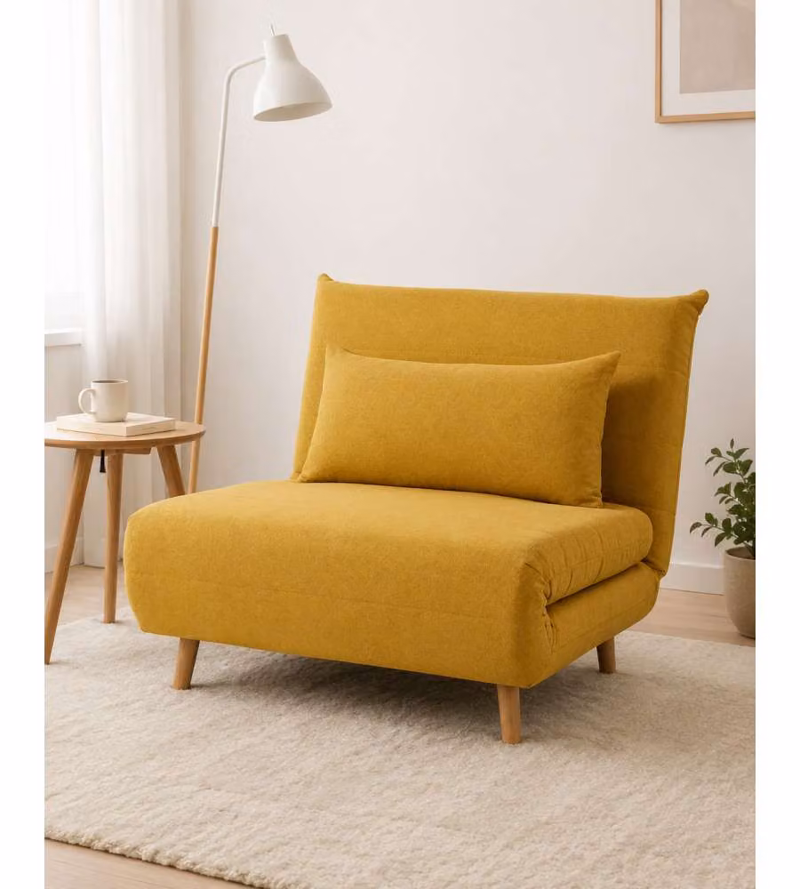 Poltrona Letto in Tessuto Giallo Design Scandinavo 76x80x74 cm - Domo Mea