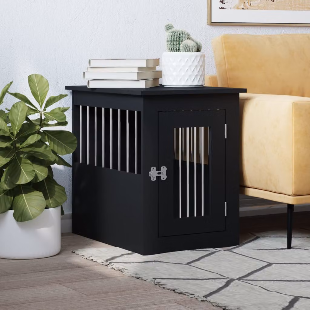 Gabbia per cani da arredamento vidaXL in legno e metallo nera L 45 cm, P 62 cm, H 59 cm