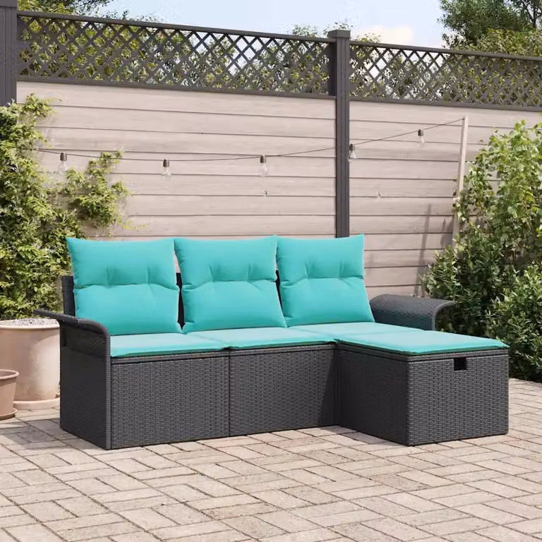 Set Divano da Giardino vidaXL a Forma di L in Rattan con Cuscini e Struttura in Metallo
