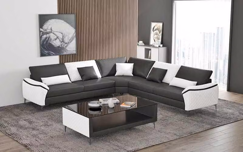 Eckgarnitur Ledersofa Ecksofa L-Form Design Couch Sofa Schwarz Luxus