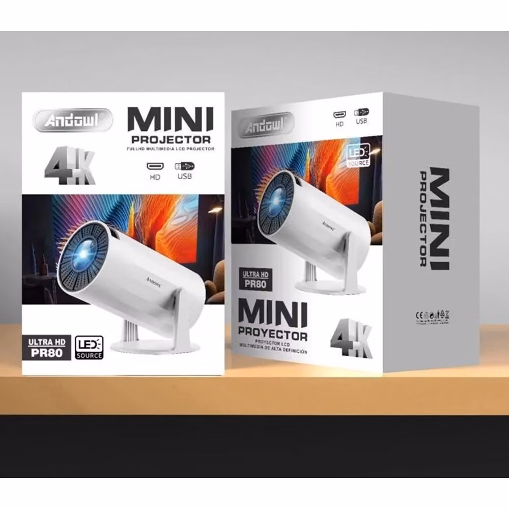 Mini Proiettore Multimediale Portatile Andowl LED Ultra HD 4K con Supporto Girevole 180°, Bianco – 2