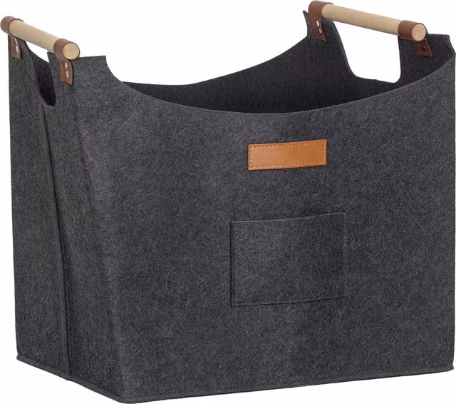 Borsa in feltro portalegna da interno Outsunny con manici in legno, Grigio, L 45 x P 32 x H 40 cm
