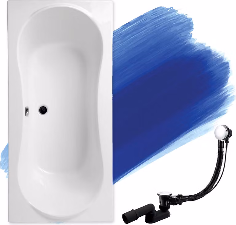BADLAND vasca rettangolare lunga 170x80 con set di scarico, piedini GRATUITI senza rivestimento