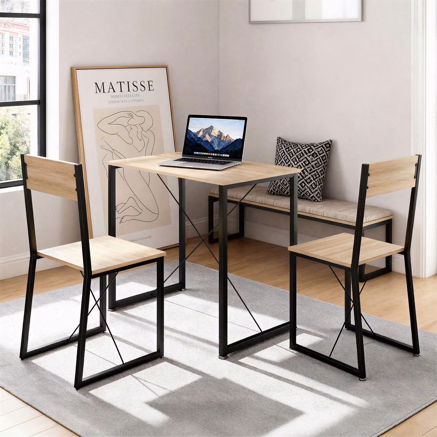 Set da pranzo industriale TecTake GmbH con tavolo rettangolare e sedie in legno rovere e metallo nero e marrone – 2