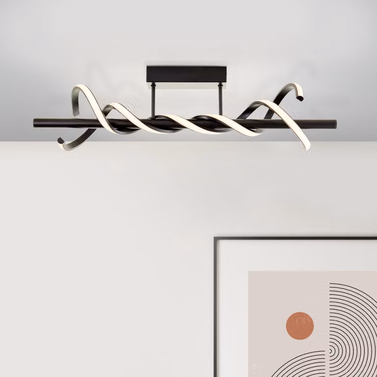 BRILLANTE lampada da soffitto a LED nera AMALIE | plafoniera con colore della luce bianco caldo e funzione di memoria | dimmerabile in 3 fasi tramite interruttore a parete | larghezza 76 cm | 12 W 2100 lumen 3000K | metallo/plastica