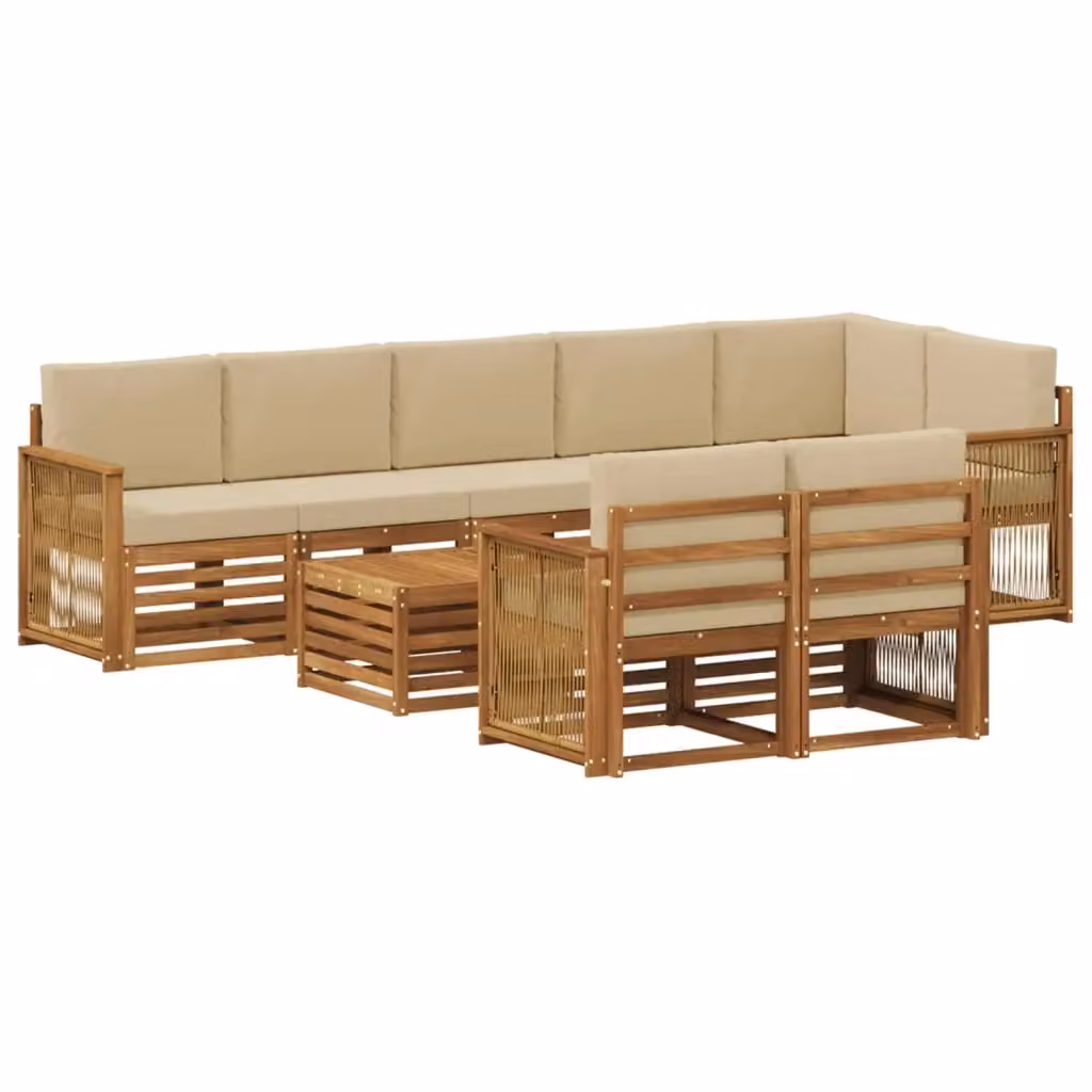 Set di divani da esterno a L vidaXL composto da 8 pezzi in legno di acacia con cuscini beige e tavolo da caffè, colore marrone e beige – 2