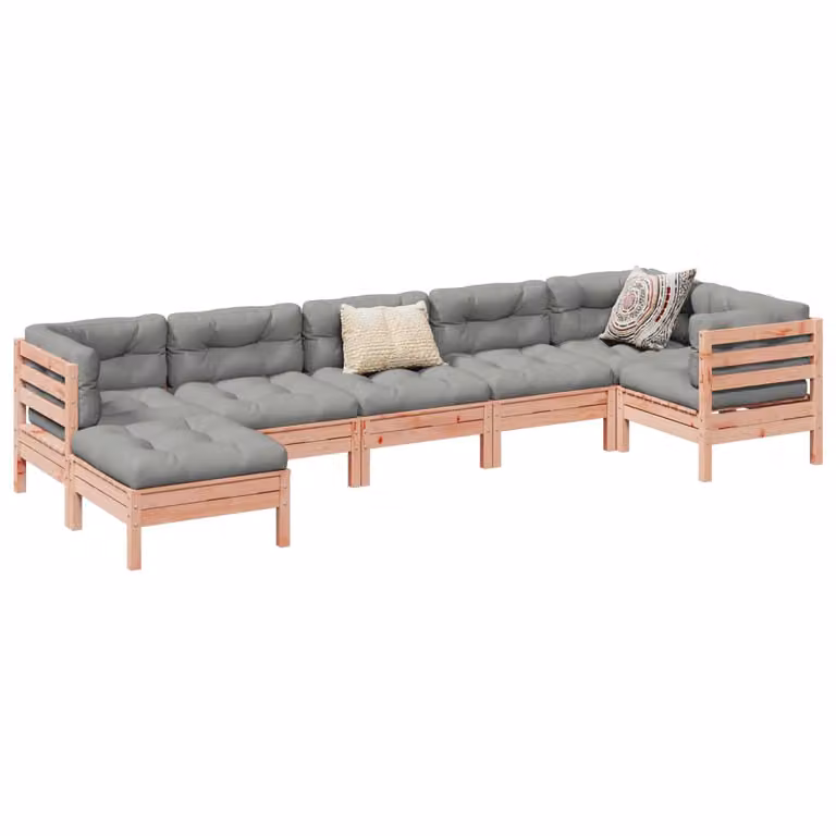 Set di divani da giardino vidaXL in legno massello con cuscini, composizione a L con pouf, colore marrone e grigio
