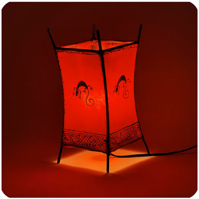 Lampada orientale Lampada all'henné Lampada in pelle marocchina Lampada da tavolo Lampada da terra Carree Gecko 30 cm, rosso