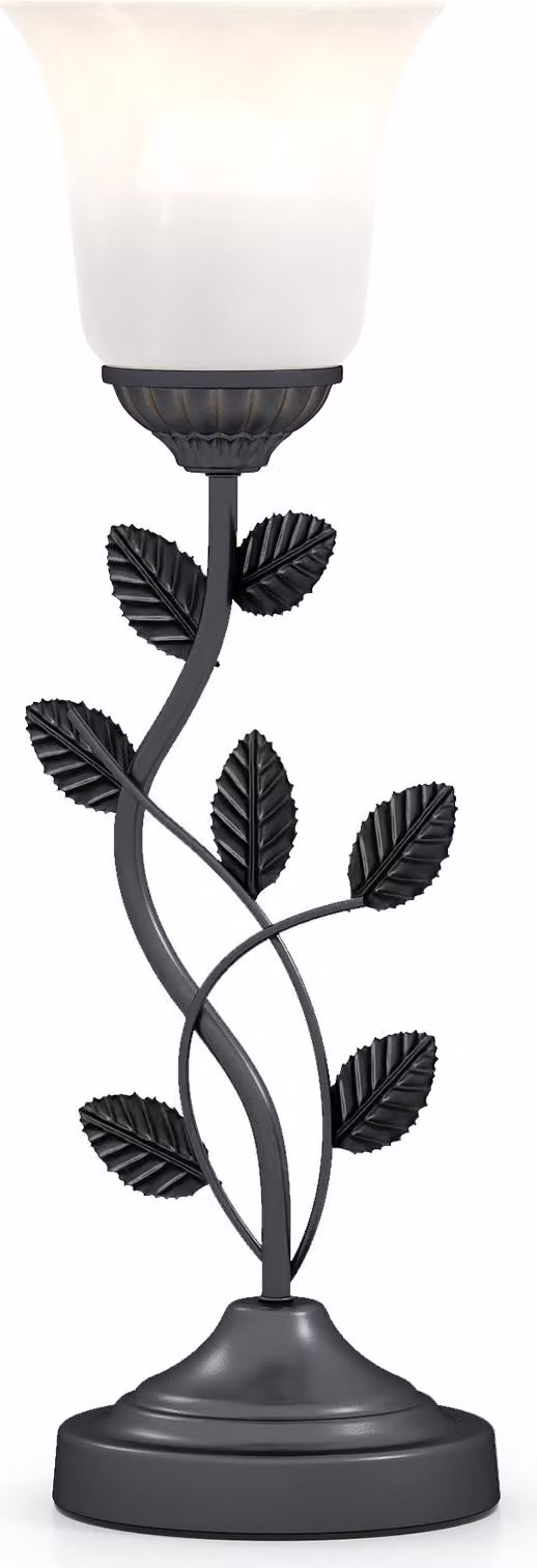 Lampada da tavolo vintage con fiori COSTWAY, lampada da comodino con paralume in vetro a tulipano e foglie in metallo, lampada da tavolo E27, lampada decorativa