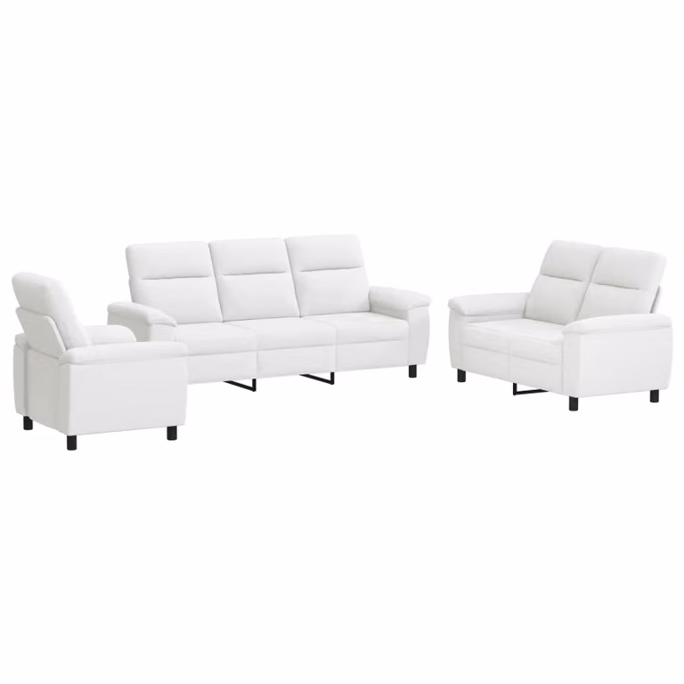 Set di divani moderno vidaXL composto da 3 pezzi in tessuto e similpelle bianco con struttura in metallo per il tuo soggiorno