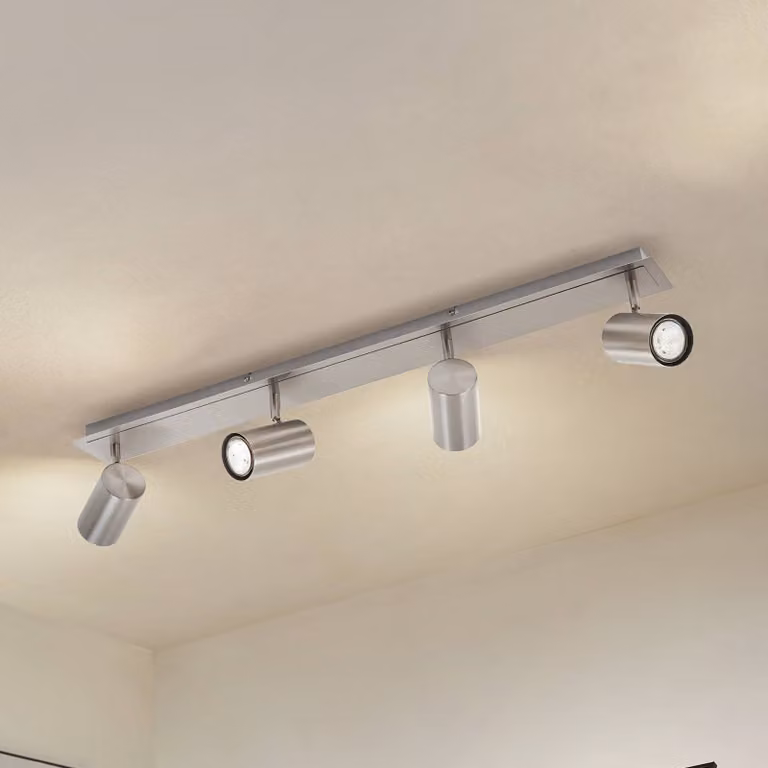 Faretto da soffitto Lindby Joffrey, 80 cm, nichel, a 4 luci, GU10 Joffrey Lindby, dimmerabile, Alluminio / Grigio / Zincato, Soggiorno / Sala da pranzo, Metallo, Moderno, Faretto