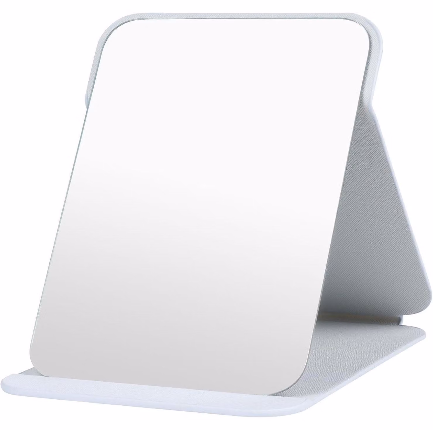 Specchio da trucco pieghevole con supporto, 20,5x15,5 cm, bianco, in ecopelle