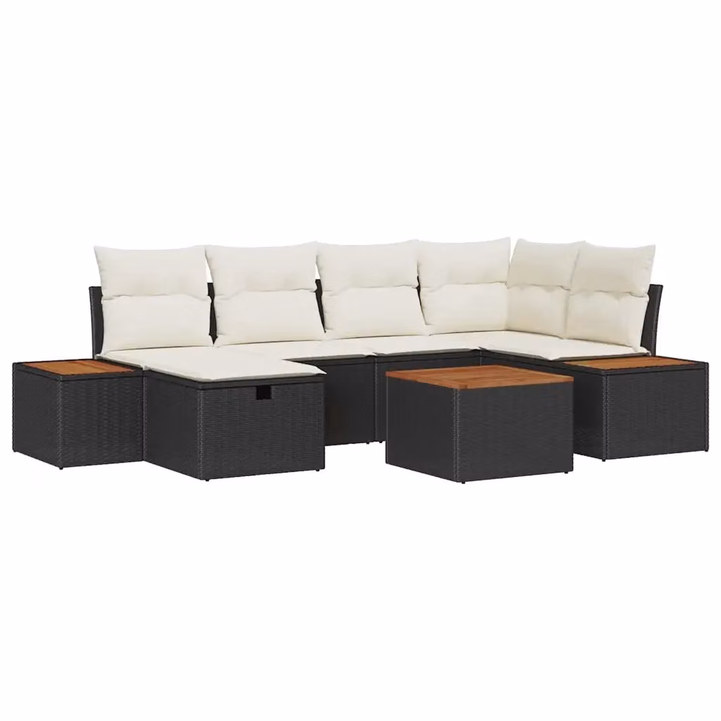 Set Divano da Giardino a L vidaXL in Polyrattan Nero con Cuscini e Tavolino da 7 Pezzi – 2