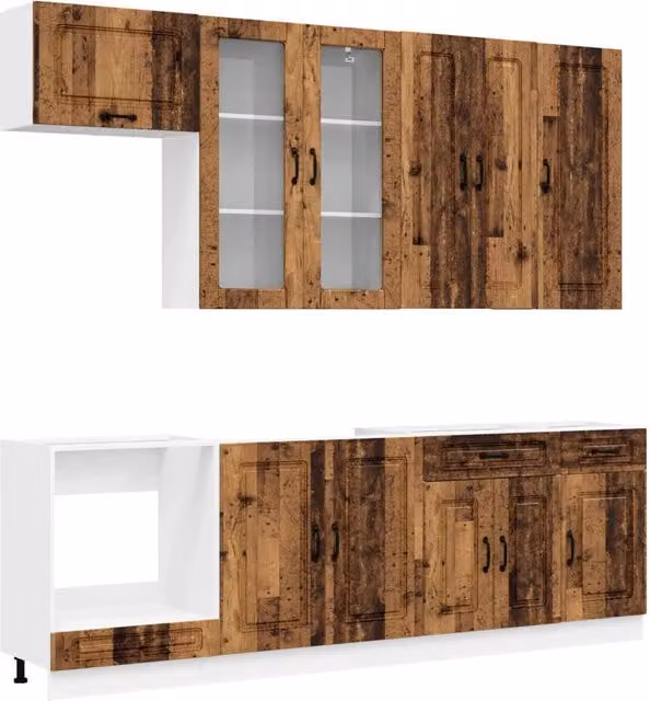 Unità Cucina Moderna vidaXL KALMAR in Legno e Vetro, Marrone, 8 Pezzi