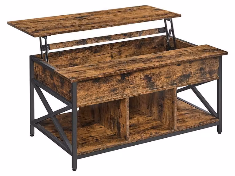 Set di tavolini vintage marrone e nero con vano portaoggetti – realizzato in pannello di particelle di legno e acciaio – dimensioni 60 x 100 x 62 cm