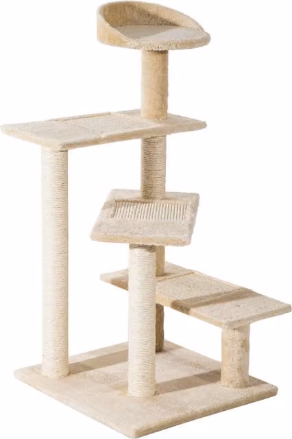 Albero per gatti PawHut con tiragraffi in sisal, piattaforme e cuccia in peluche beige, L/P/H: 50 x 50 x 100 cm – 1