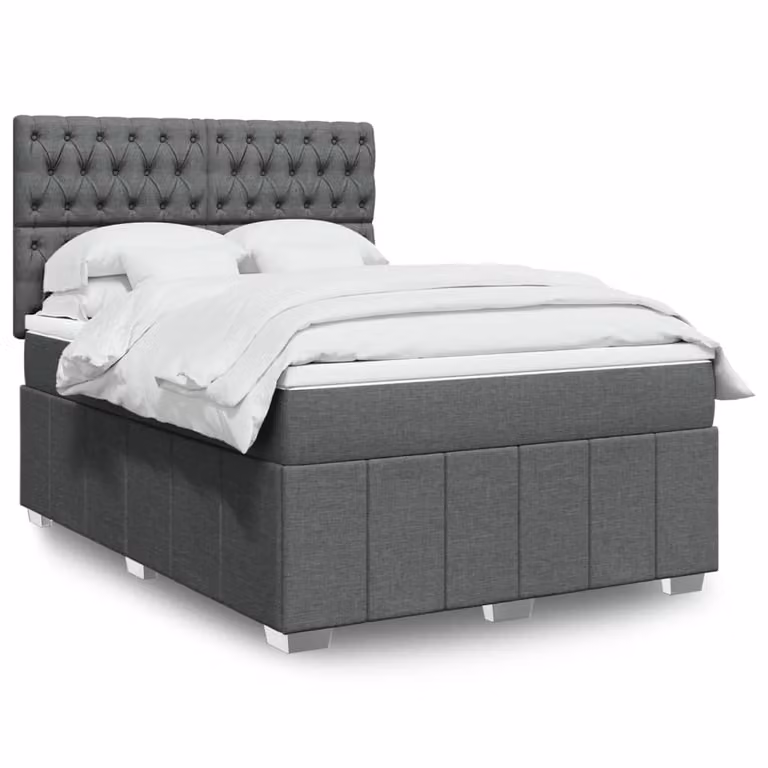 vidaXL Giroletto a Molle con Materasso Ibrido in Tessuto Grigio e Bianco L/P/H: 160 x 200 cm