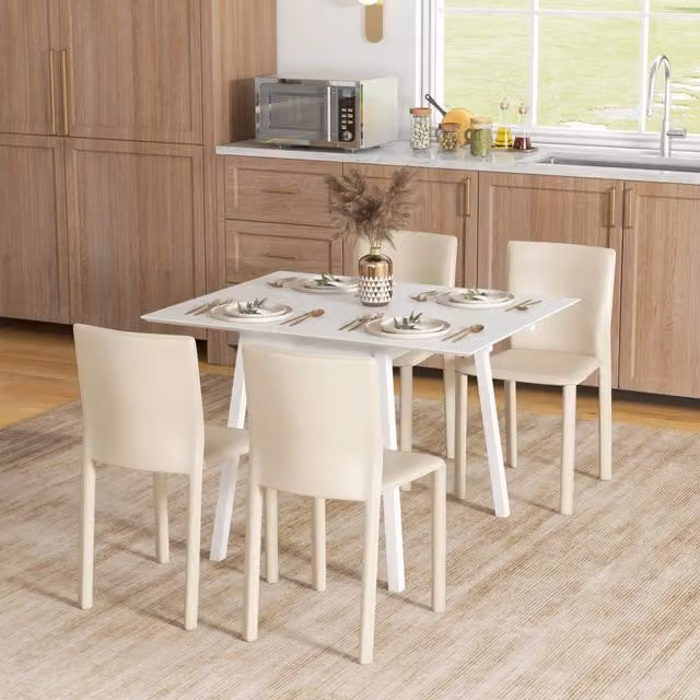 Tavolo da pranzo pieghevole ULEVR 110x86x75 cm in legno bianco, con due lati ribaltabili per 2-4 persone
