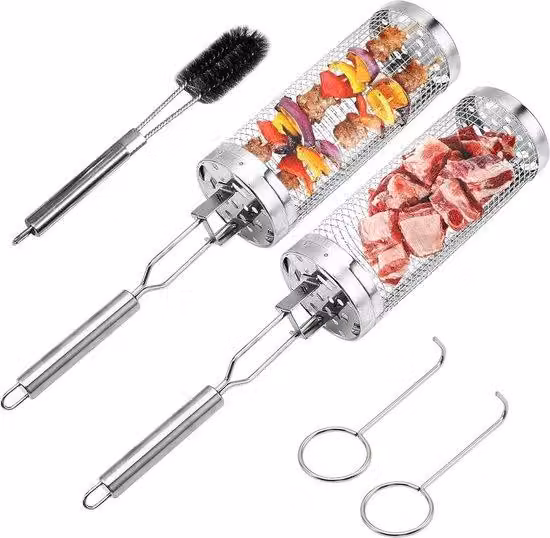Pratico barbecue da campeggio - Extra-large - Manico rimovibile - Cestello per grigliare carne e frutta