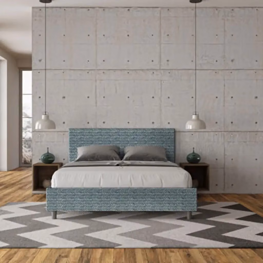 Letto matrimoniale contenitore imbottito Ityhome Adele blu L 160 x P 200 x H 175 cm – 2