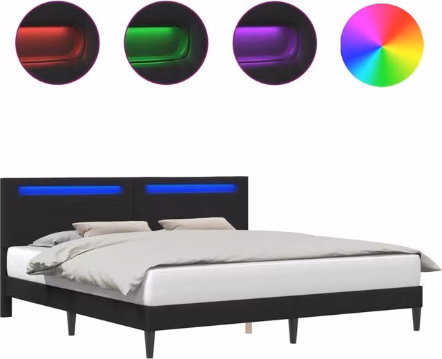 Letto matrimoniale | Letto per adulti | Struttura del letto con testiera Nero 200 x 200 cm Similpelle