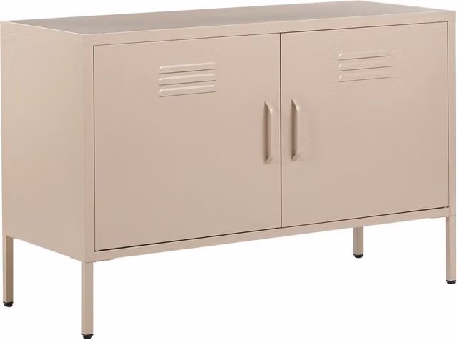 Credenza Beliani a 2 ante beige in metallo con design industriale per ufficio e casa L: 100 cm, P: 40 cm, H: 65 cm