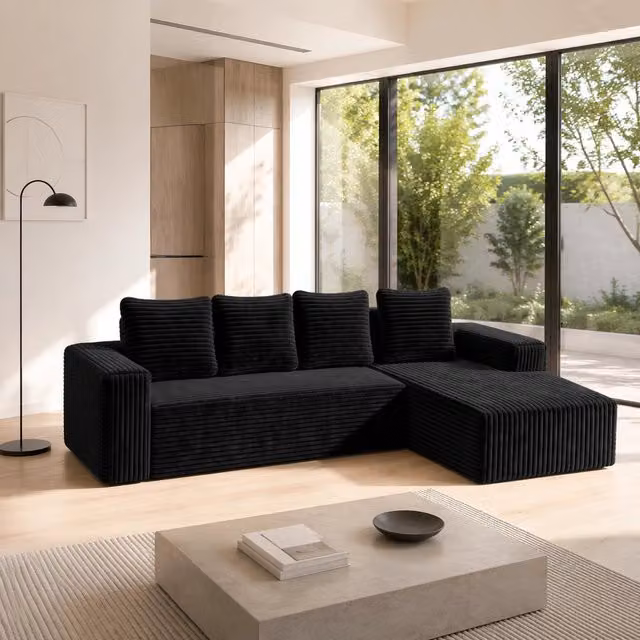Divano modulare 261.0x168.0x58.0 cm senza montaggio in velluto a coste nero