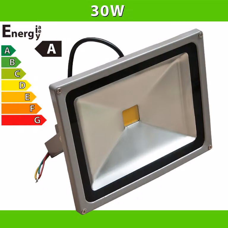 LEDVero® Lampada da lavoro a LED da 30 Watt, faretto, proiettore da cantiere - Argento - Bianco caldo