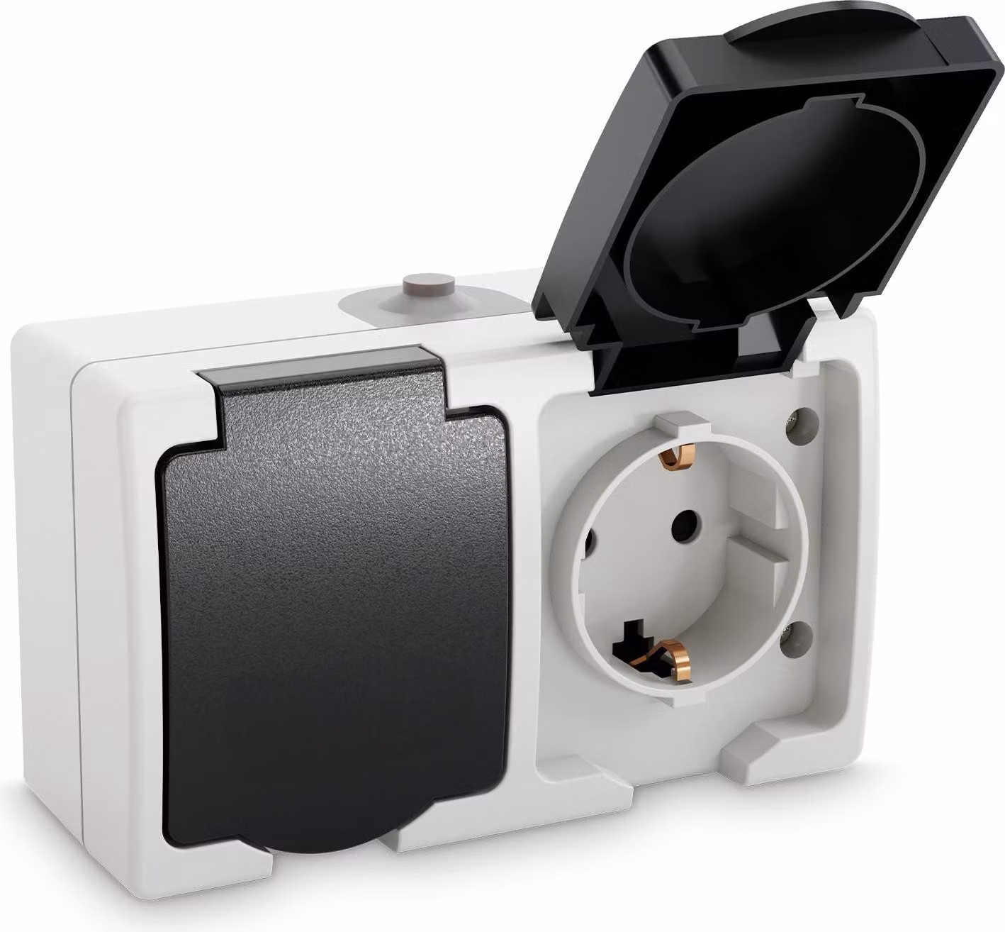 ABSINA Presa di corrente a superficie con contatto di terra per locali umidi - Presa di corrente a superficie a 2 poli con contatto di terra IP44, 250V, 16A, 2 poli