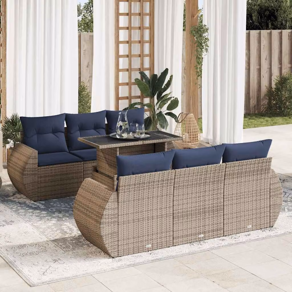 Maison Exclusive - Set Divani da Giardino 7pz con Cuscini Grigio Polyrattan Acacia