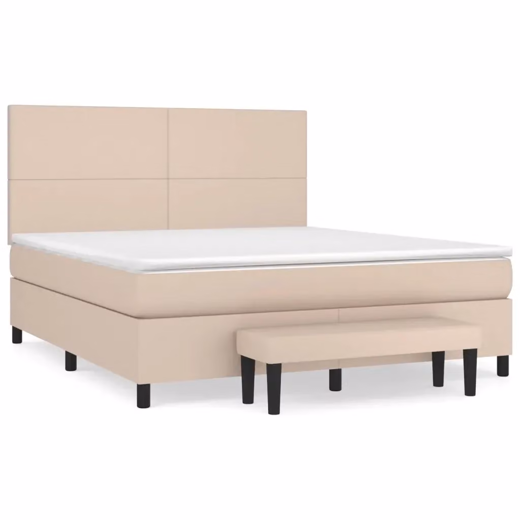 Letto a molle con materasso vidaXL in similpelle beige e tessuto, L 180 cm x P 200 cm x H 203 cm – 2