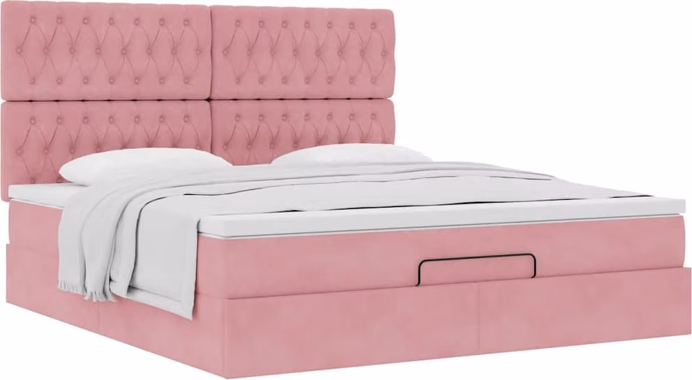 Struttura Letto Pouf con Materassi Rosa 160x200 cm Velluto