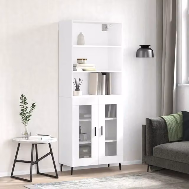 Credenza Buffet Design Mania Bianca con Ante in Vetro per Cucina e Sala da Pranzo L/P/H: 69,5 x 34 x 180 cm