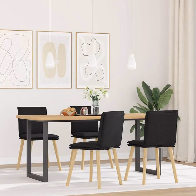 Set di 4 sedie da pranzo vidaXL moderne in tessuto nero con struttura in legno e metallo