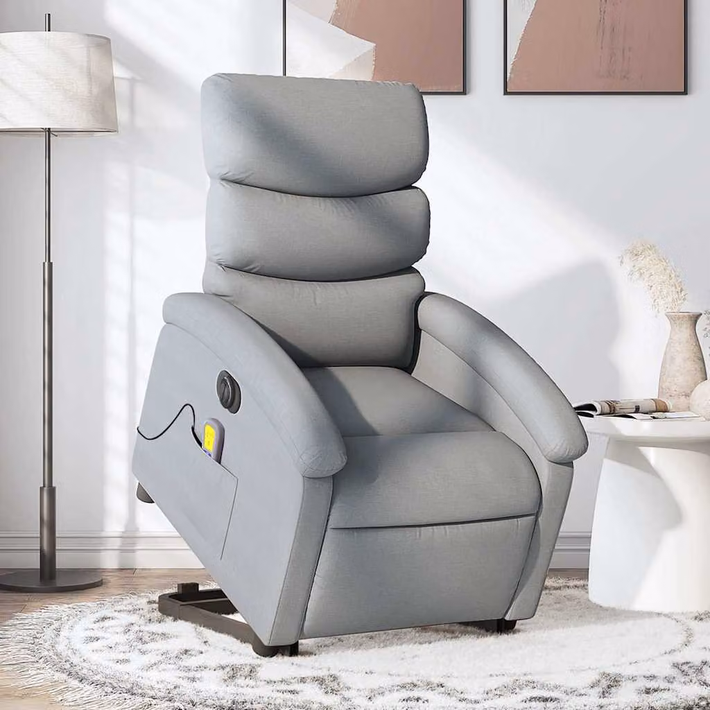 Poltrona Alzapersona Elettrica con Massaggio vidaXL in Tessuto Grigio Chiaro – 1